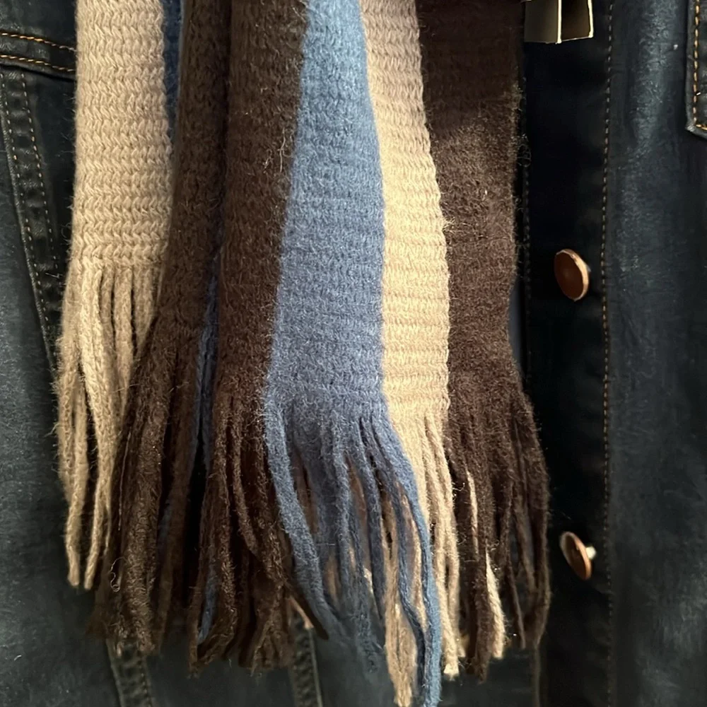 NWT XMI Striped Scarf in Blue, Black, and Gray